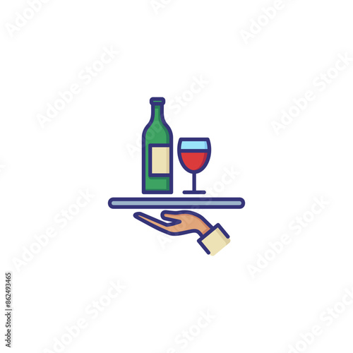 Serving wine line icon. Tray, drink, beverage. Restaurant concept. Vector illustration can be used for topics like event, celebration, catering