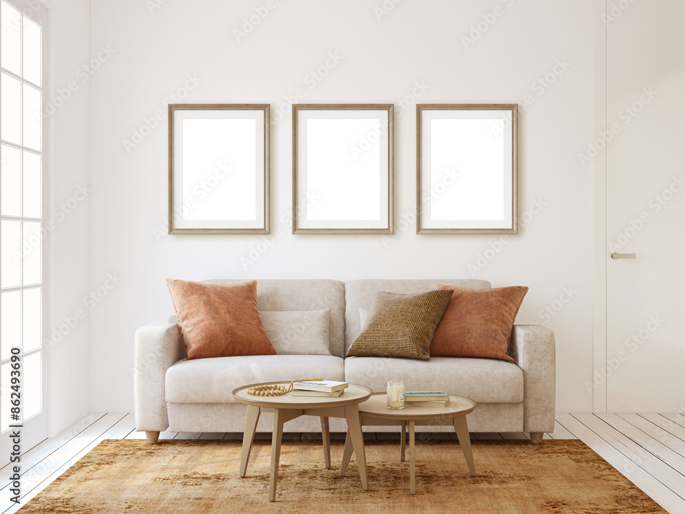 Fototapeta premium Frame mockup. Modern living-room interior. 3d render.