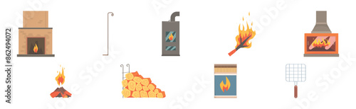 Fireplace and Hearth Design Element and Object Vector Set