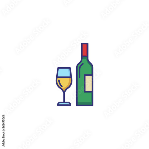 Wine bottle and glass line icon. Glass, bottle, winemaking. Celebration concept. Vector illustration can be used for topics like holiday, anniversary, menu