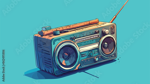 Portable radio set vector sketch icon