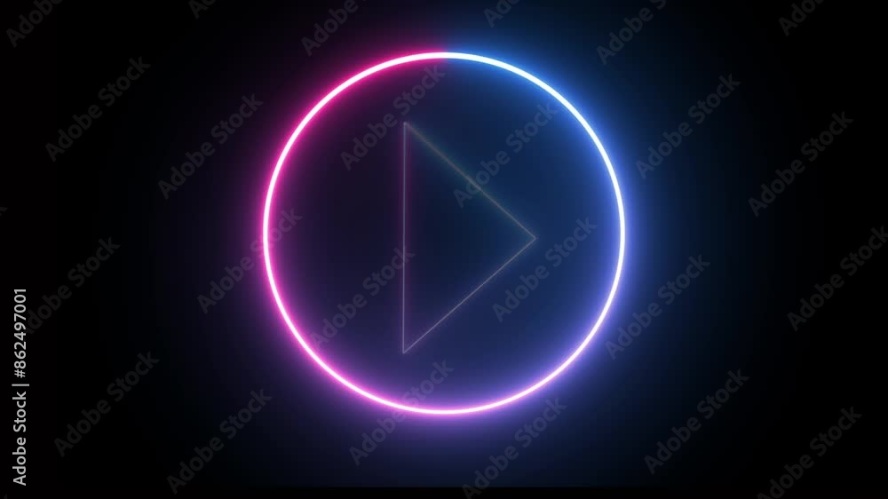 Glowing purple neon shine play button with neon circle. Wide gaming background with glowing play button. Press to play. Start button. Play button icon Glowing purple neon shine play button with neon circle. Wide gaming background with glowing play button. Press to play. Start button. Play button icon