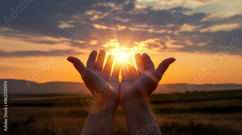 hands palm up praying eucharist therapy bless god helping, hope and faith, morning sunlight background, Generative AI