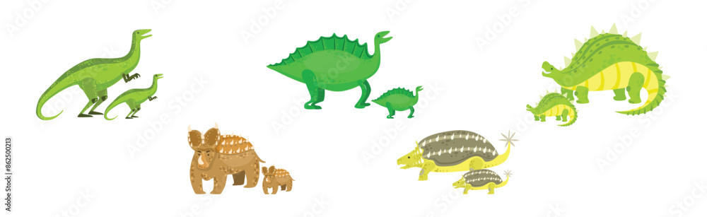 Fototapeta premium Funny Dinosaur Animal and Beast of Prehistoric Age Vector Set