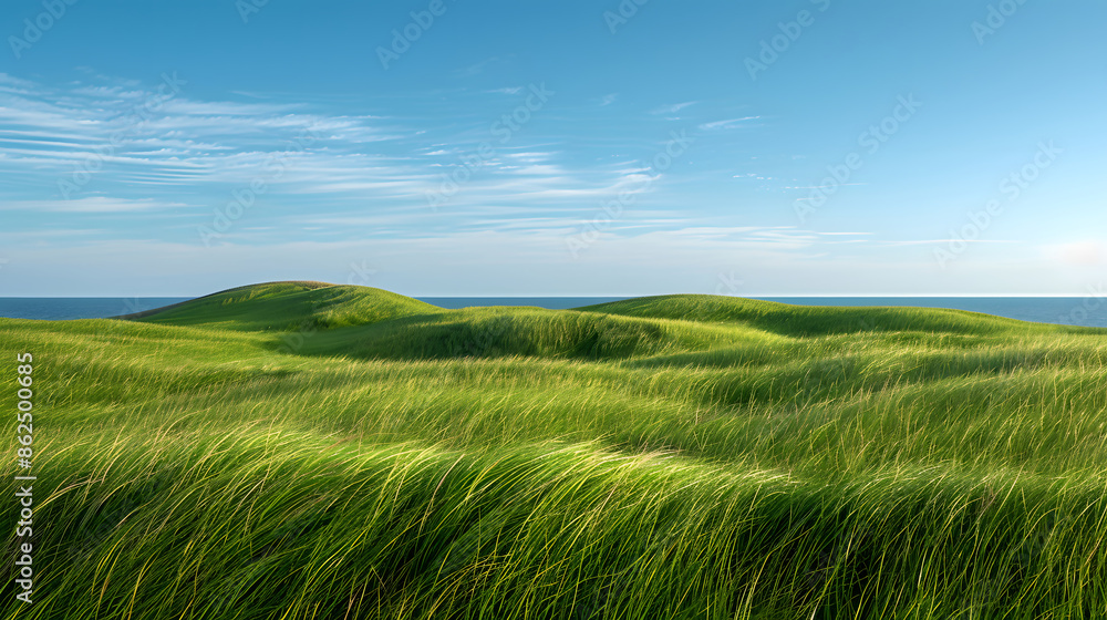 Obraz premium Grassy field with water background. Generative by AI