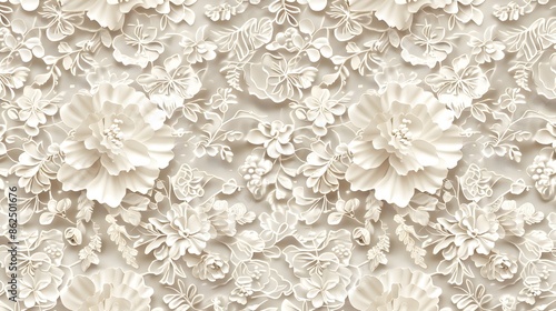 Beige tone fine lace texture with seamless beautiful vintage floral and flower abstract pattern background