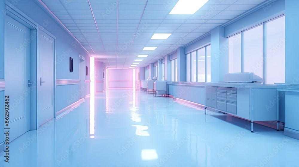 Empty modern hospital corridor, clinic hallway interior background Empty modern hospital corridor, clinic hallway interior background