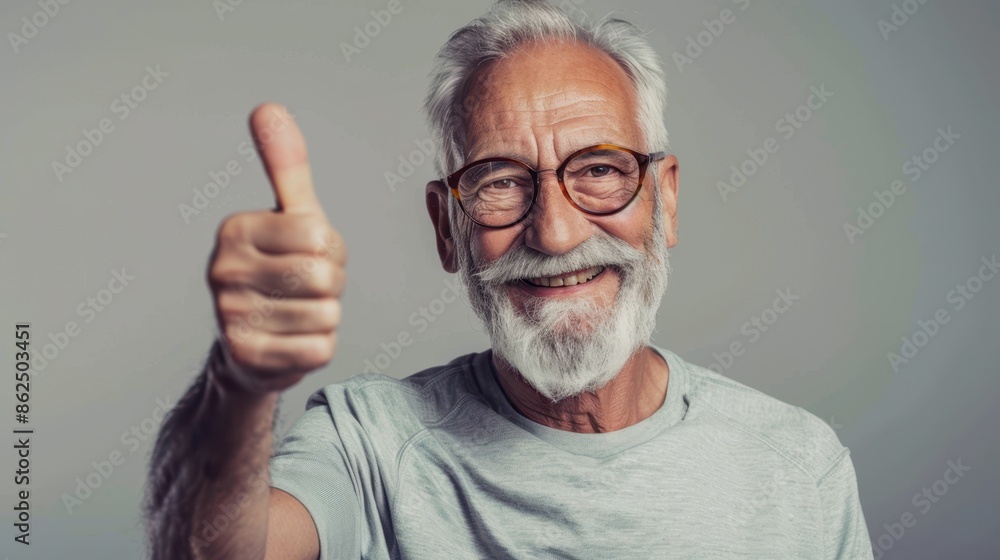 The elderly man with thumbs up The elderly man with thumbs up