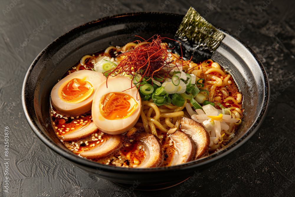 a bowl of ramen with eggs and vegetables a bowl of ramen with eggs and vegetables