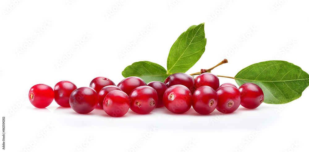 Cranberry with leaves isolated on white background with full depth of field
Cranberry with leaves isolated on white background with full depth of field
