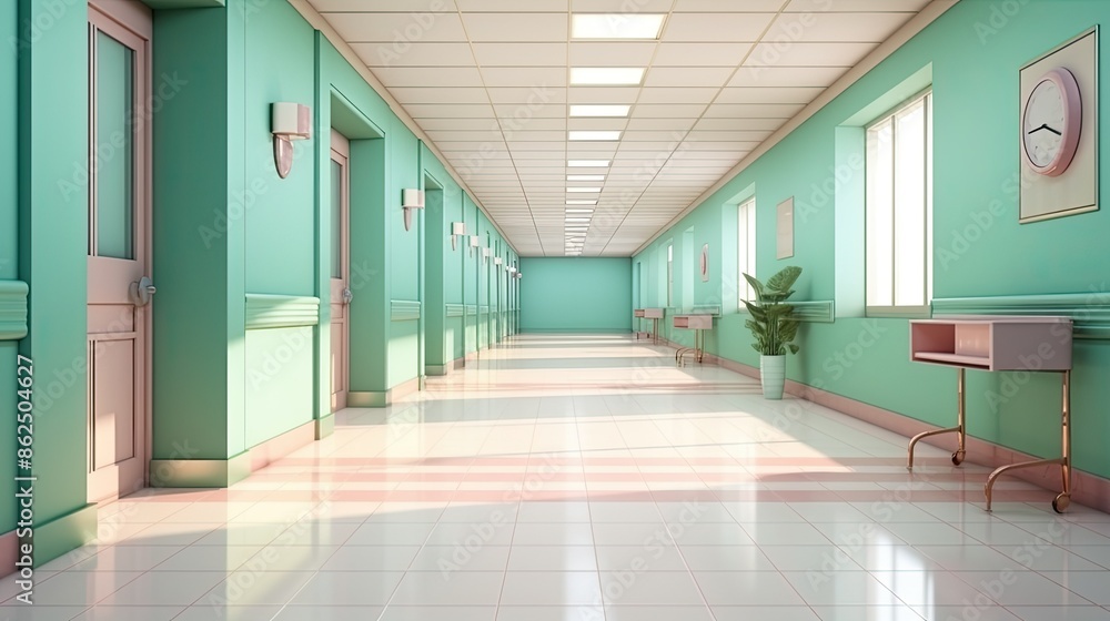 Empty modern hospital corridor, clinic hallway interior background Empty modern hospital corridor, clinic hallway interior background