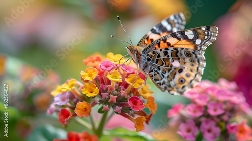 Close-up of a butterfly perched on a vibrant flower