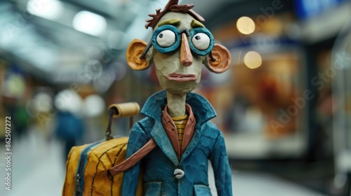 Plasticine character. Departure from airport