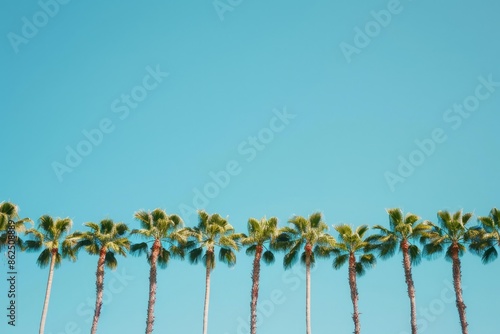 Palm Trees USA. Tropical Paradise: Rows of Palm Trees Against Blue Sky in Boca Raton, Florida