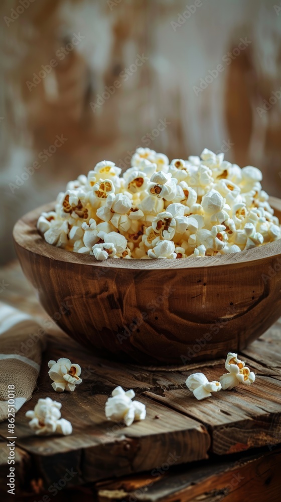 Bowl of popcorn on rustic wooden table Bowl of popcorn on rustic wooden table