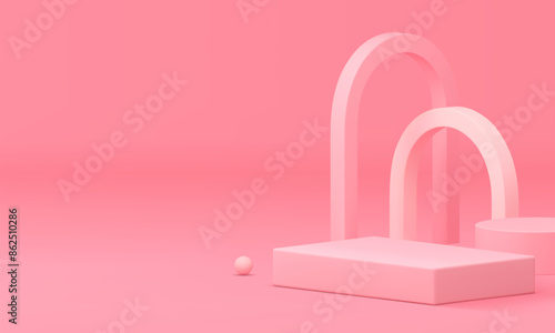 Pink 3d podium geometric shapes pedestal for presentation realistic vector illustration