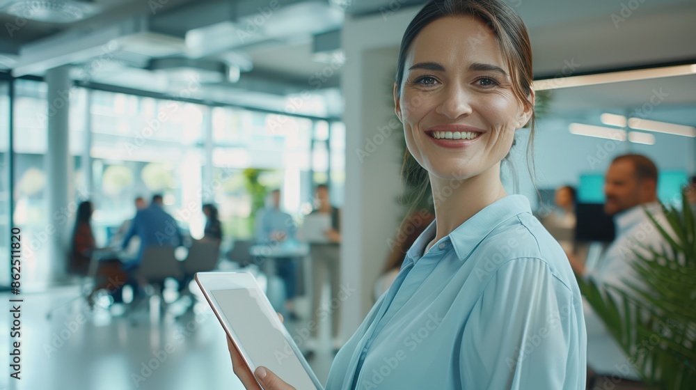 Fototapeta premium The smiling woman with tablet