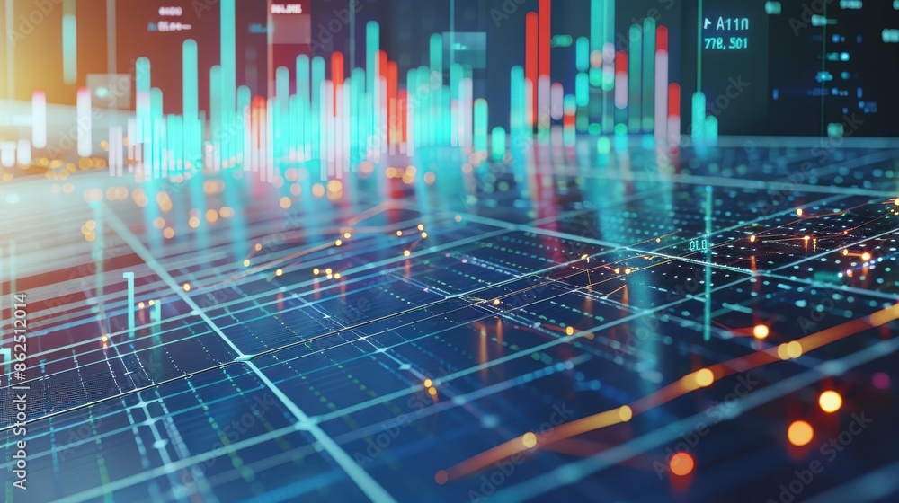 Futuristic Digital Data Visualization with Abstract Graphs and Charts in a High-Tech Interface Futuristic Digital Data Visualization with Abstract Graphs and Charts in a High-Tech Interface