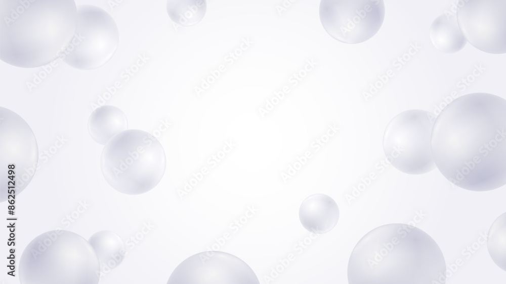 Abstract background with blurred white 3D bubbles or balls or spheres with realistic reflections. Horizontal banner with copy space. Elegant monochrome vector template, modern design. Abstract background with blurred white 3D bubbles or balls or spheres with realistic reflections. Horizontal banner with copy space. Elegant monochrome vector template, modern design.