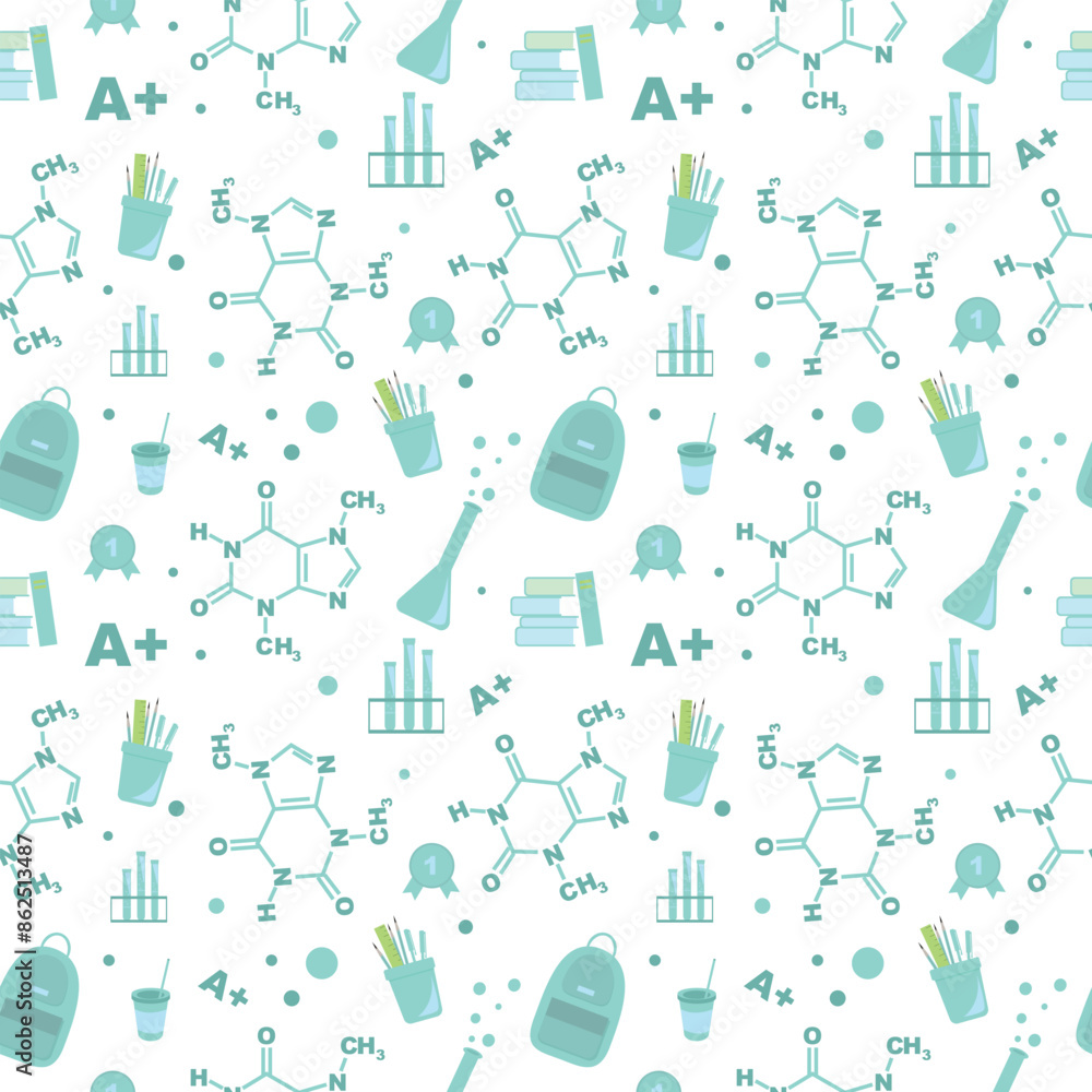 Fototapeta premium vector pattern chemistry of blue-gray accessories without background