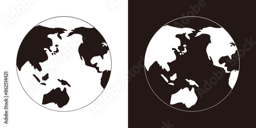 白黒の世界の大陸の背景透過の地球のイラストセット
