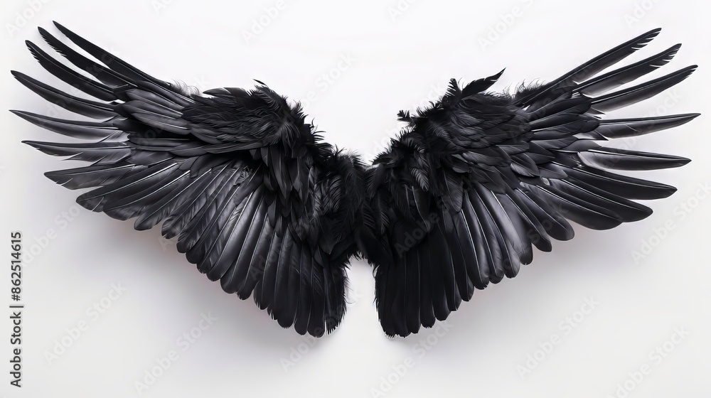 Fototapeta premium Black Angel Wings on White Background
