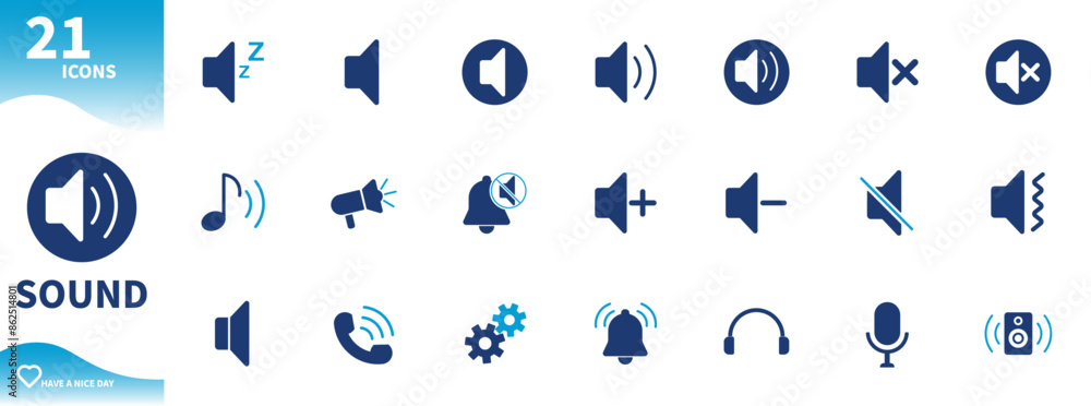 Sound icon. Set of icons for speaker, sound mode, recording, headset, call, sleep mode,... Sound icon. Set of icons for speaker, sound mode, recording, headset, call, sleep mode,...
