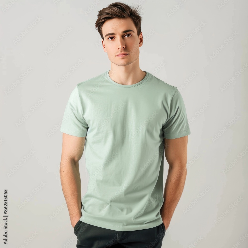 Sea Green t-shirt with a round neckline, solid color, white background Sea Green t-shirt with a round neckline, solid color, white background