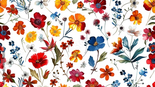 Wallpaper Mural Colorful floral pattern on white background. Torontodigital.ca