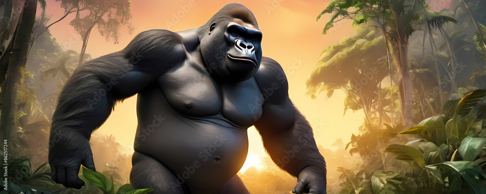 Gorilla in the jungle. Extremely detailed high resolution comic illustration Gorilla in the jungle. Extremely detailed high resolution comic illustration
