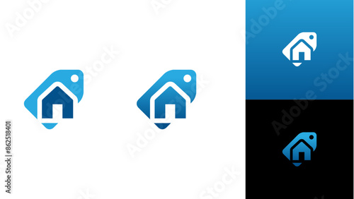 Price Tag, house for sale. Real Estate icon logo design. Vector illustration.	
