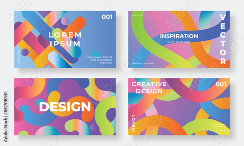 Set of template background design vector. Collection of creative abstract gradient vibrant colorful perspective 3d geometric shape background. Art design for business card, cover, banner, wallpaper.