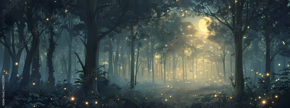 Obraz premium Moonlit Enchanted Forest