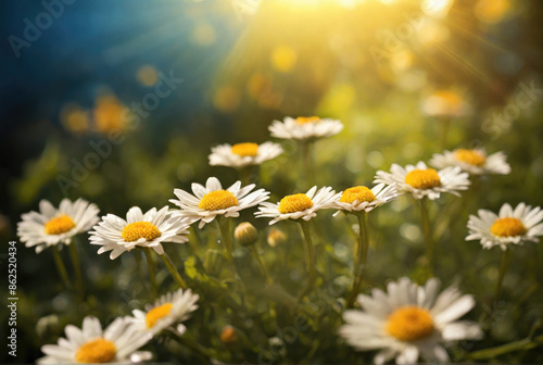 Natural daisies flowers with sunshine bokeh background