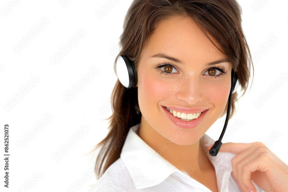 Smiling customer service representative with headset Smiling customer service representative with headset
