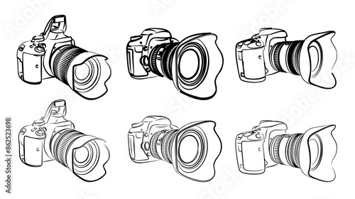 The sketch of a professional SLR camera.