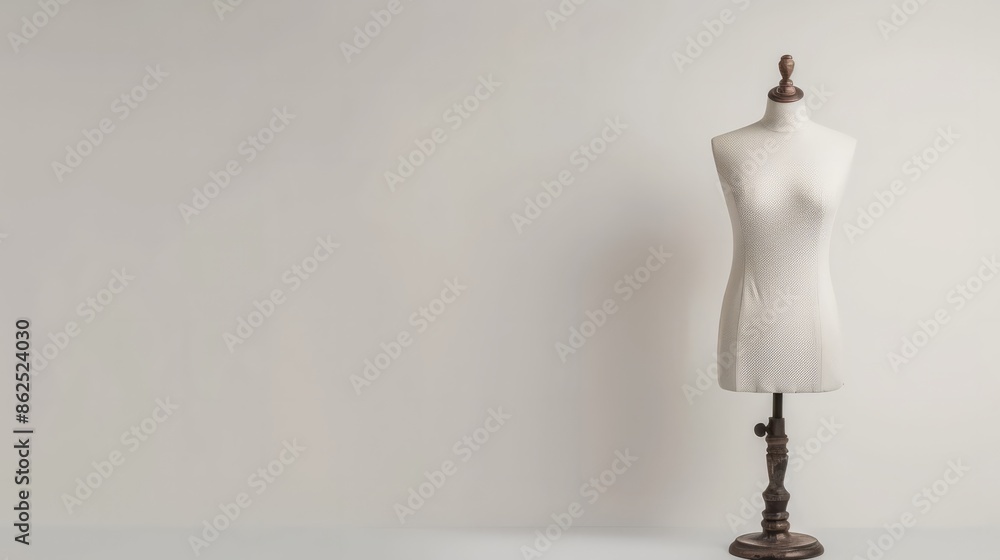 Empty modern tailor mannequin on white background; copy space; minimalism Empty modern tailor mannequin on white background; copy space; minimalism