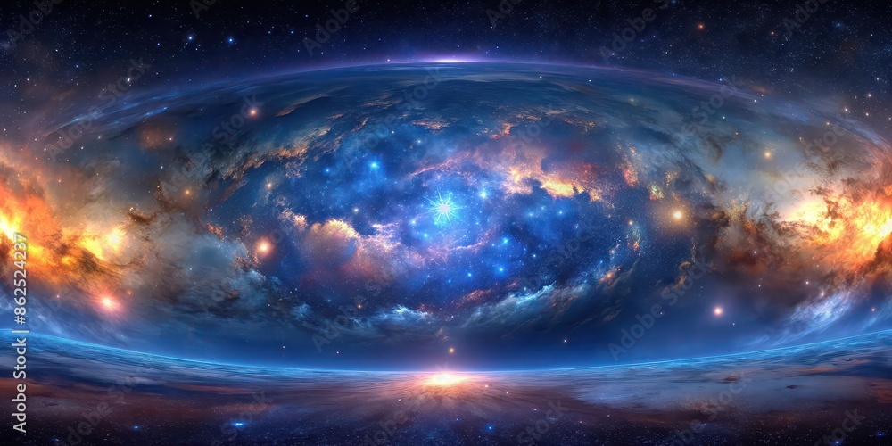 Obraz premium 360 degree equirectangular projection space background with nebula and stars