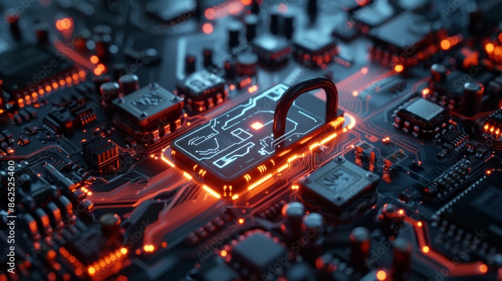 Advanced Circuit Board with Digital Lock and Intricate Lighting, Futuristic High-tech Design Advanced Circuit Board with Digital Lock and Intricate Lighting, Futuristic High-tech Design