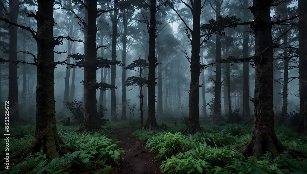 A forest shrouded in ethereal mist, where ancient trees loom like specters amidst shafts of moonlight ai_generated A forest shrouded in ethereal mist, where ancient trees loom like specters amidst shafts of moonlight ai_generated