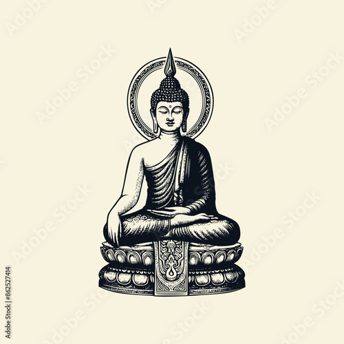 buddha statue illustration. buddha gautama vintage style illustration. hand drawn buddha isolated background