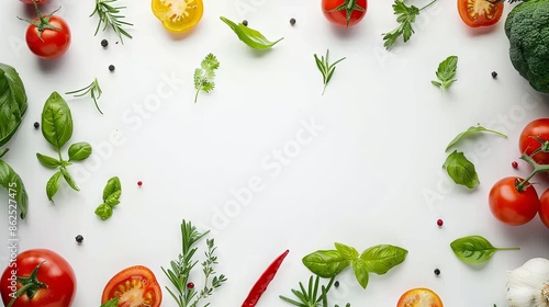 Frame of vegetables on white background