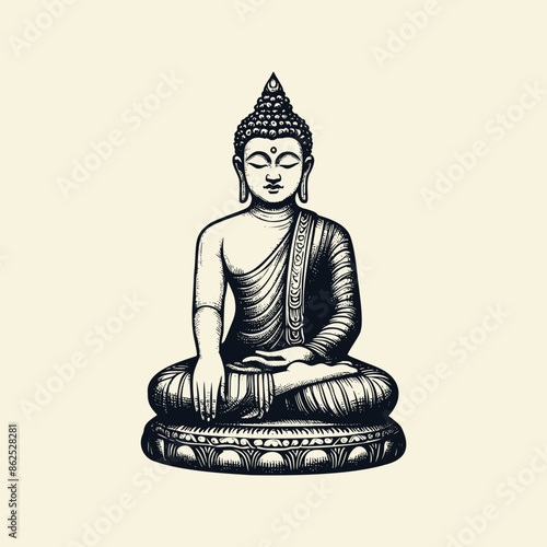 buddha statue illustration. buddha gautama vintage style illustration. hand drawn buddha isolated background