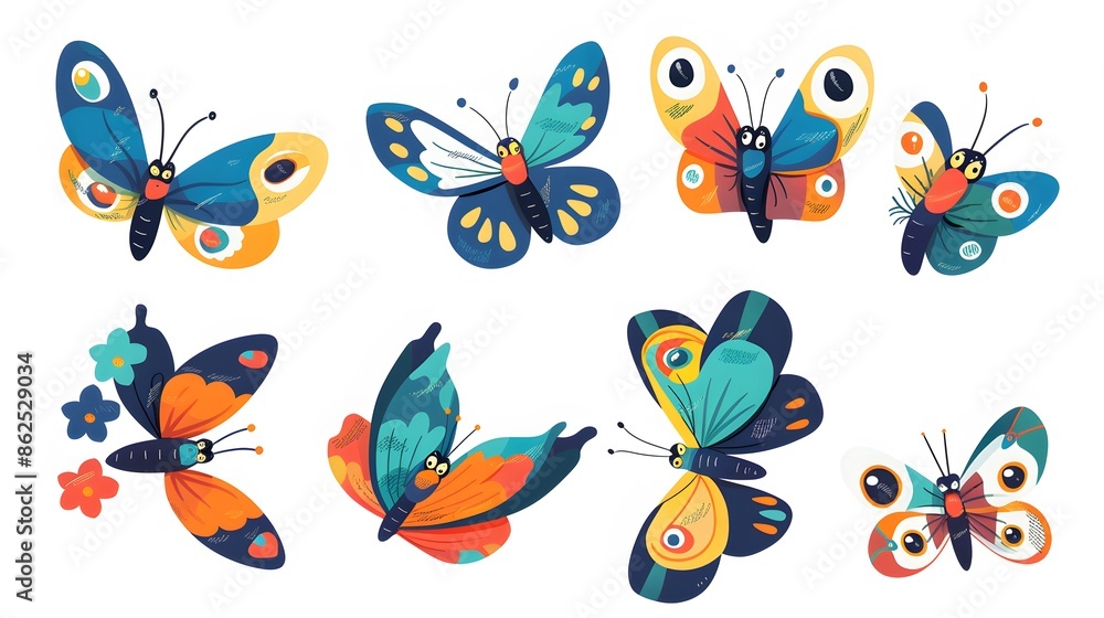 Cute butterfly cartoon on white background. Cute butterfly cartoon on white background.