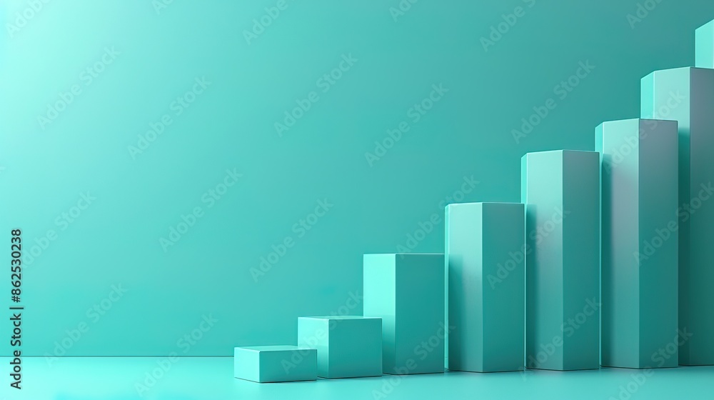 White rising bar chart on green background with copy space. Business economic and money investment concept. Goal and success theme. 3D illustration rendering graphic White rising bar chart on green background with copy space. Business economic and money investment concept. Goal and success theme. 3D illustration rendering graphic