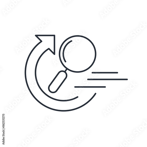 Fast, active search. Rapid action  . Vector linear icon isolated on white background.