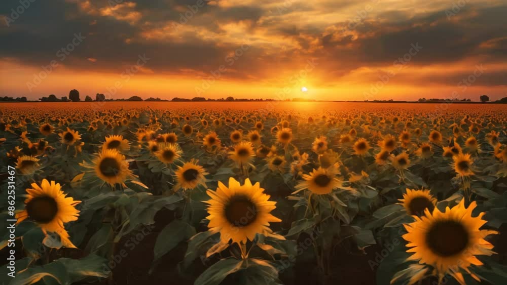 sunflower field at sunset in summer