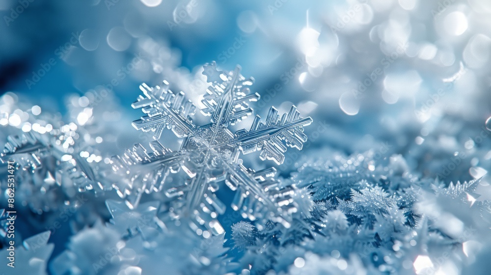 Close-Up of Snowflakes and Ice Crystals in a Winter Wonderland Close-Up of Snowflakes and Ice Crystals in a Winter Wonderland