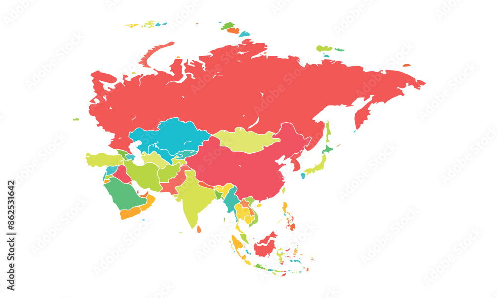 Fototapeta premium Map of Asia isolated modern colorful style. for website layouts, background, education, precise, customizable, Travel worldwide, map silhouette backdrop, earth geography, political, reports.