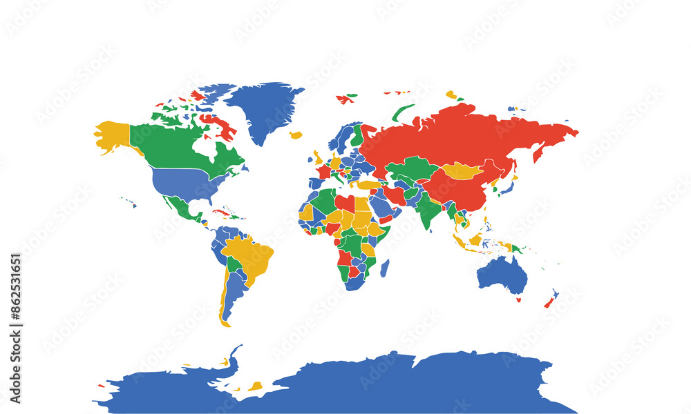 Fototapeta premium World Map isolated modern colorful style. for website layouts, background, education, precise, customizable, Travel worldwide, map silhouette backdrop, earth geography, political, reports.